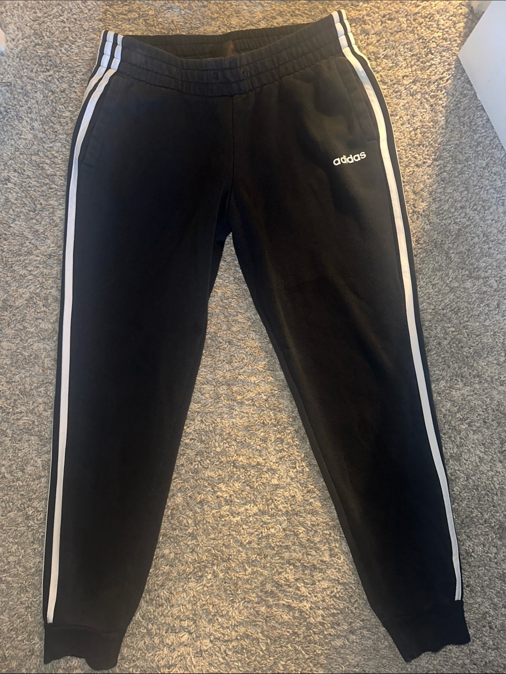 adidas Black Track Joggers with White Side Stripes Missing the Drawstring